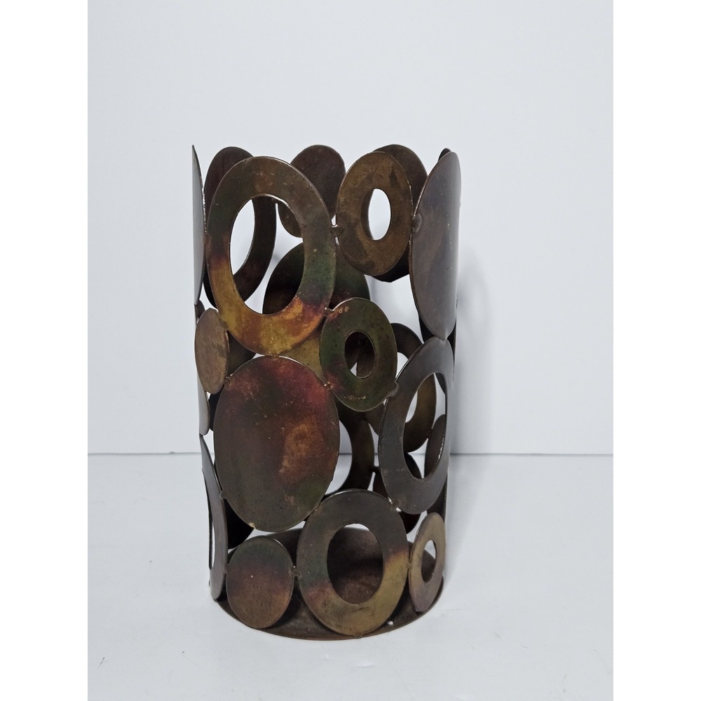 Port 7 Brutalist Metal Circles Hurricane Candle Holder Geometric Industrial MCM
